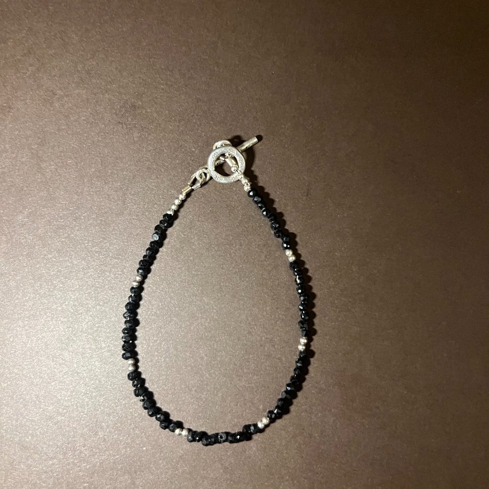 Black Spinel Toggle Clasp Bracelet, Sterling Silver, Minimalist Jewelry, 7.5"